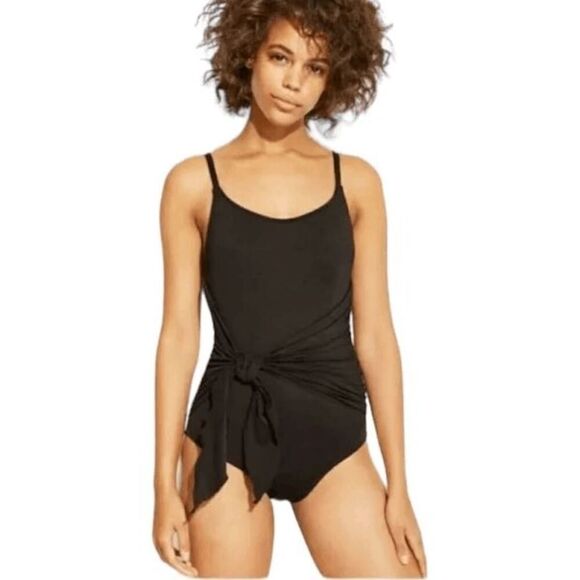 Kona Sol Black Tie Front Or Back One Piece Swimsuit Large - Picture 7 of 8